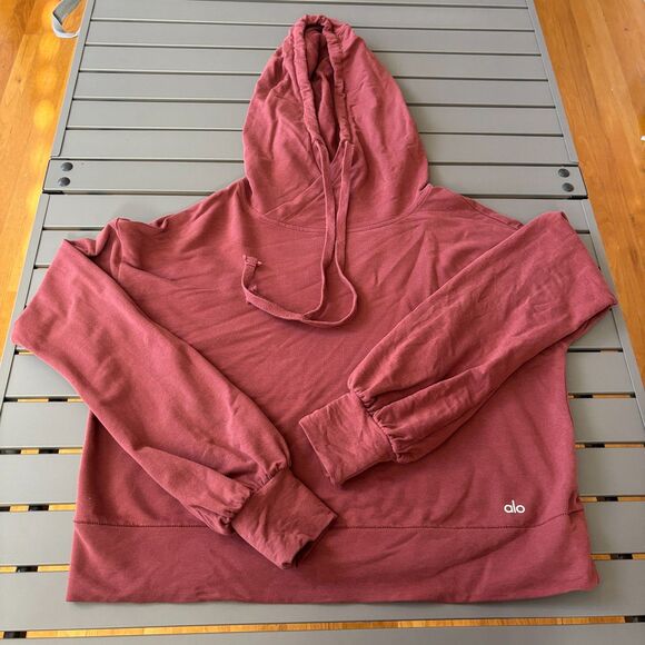 Alo Yoga Social Hoodie Women's Mauve Pink Medium Training Long Sleeve Drawstring - Picture 2 of 8